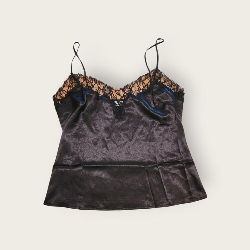 Vintage Y2k early 2000s Newport News black lace trim camisole